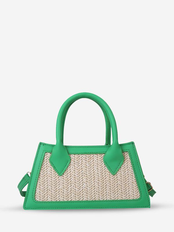 Beach Vacation Straw Panel Tote Crossbody Shoulder Bag