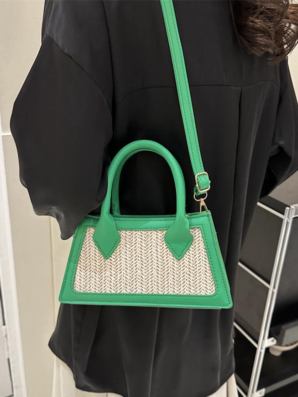 Beach Vacation Straw Panel Tote Crossbody Shoulder Bag