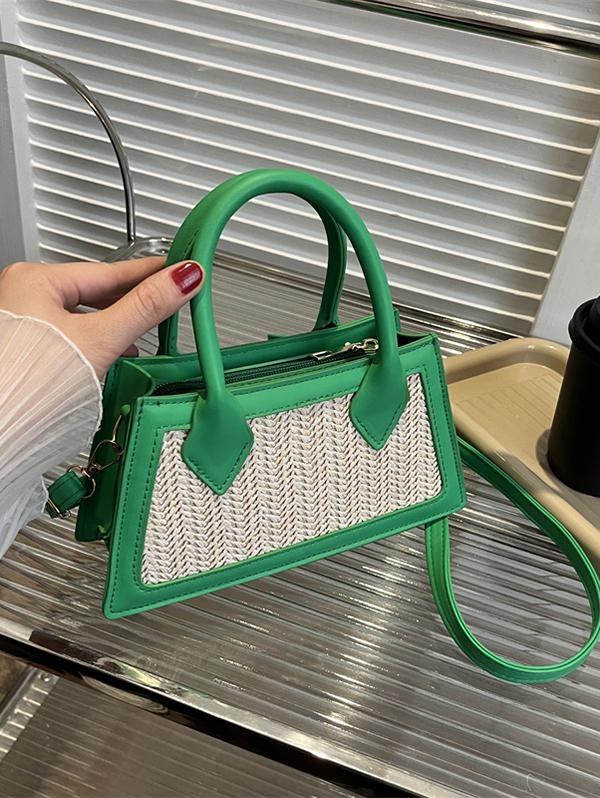 Beach Vacation Straw Panel Tote Crossbody Shoulder Bag