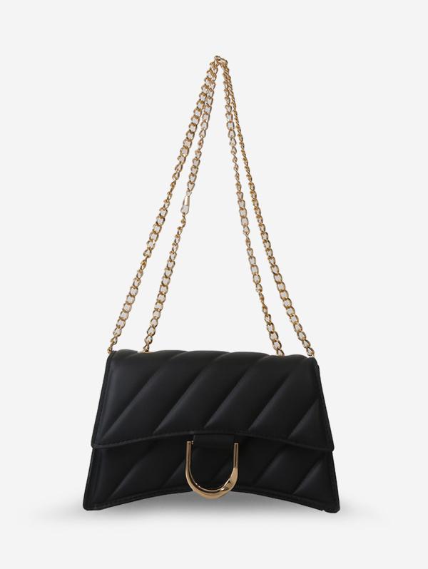 Women's Daily Topstitching Design Metal Chain Flap Shoulder Bag