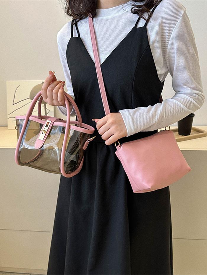 Transparent Jelly Crossbody Bag with Clutch Purse