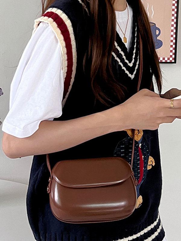 Women's Daily Solid Color Flap Puffer Saddle Crossbody Bag