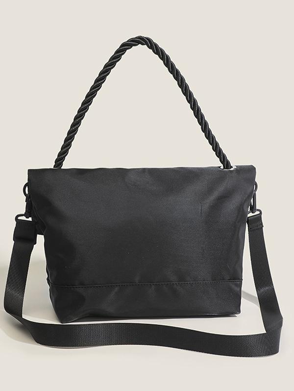 Women's Simple Style Solid Color High Capacity Foldable Canvas Crossbody Bag