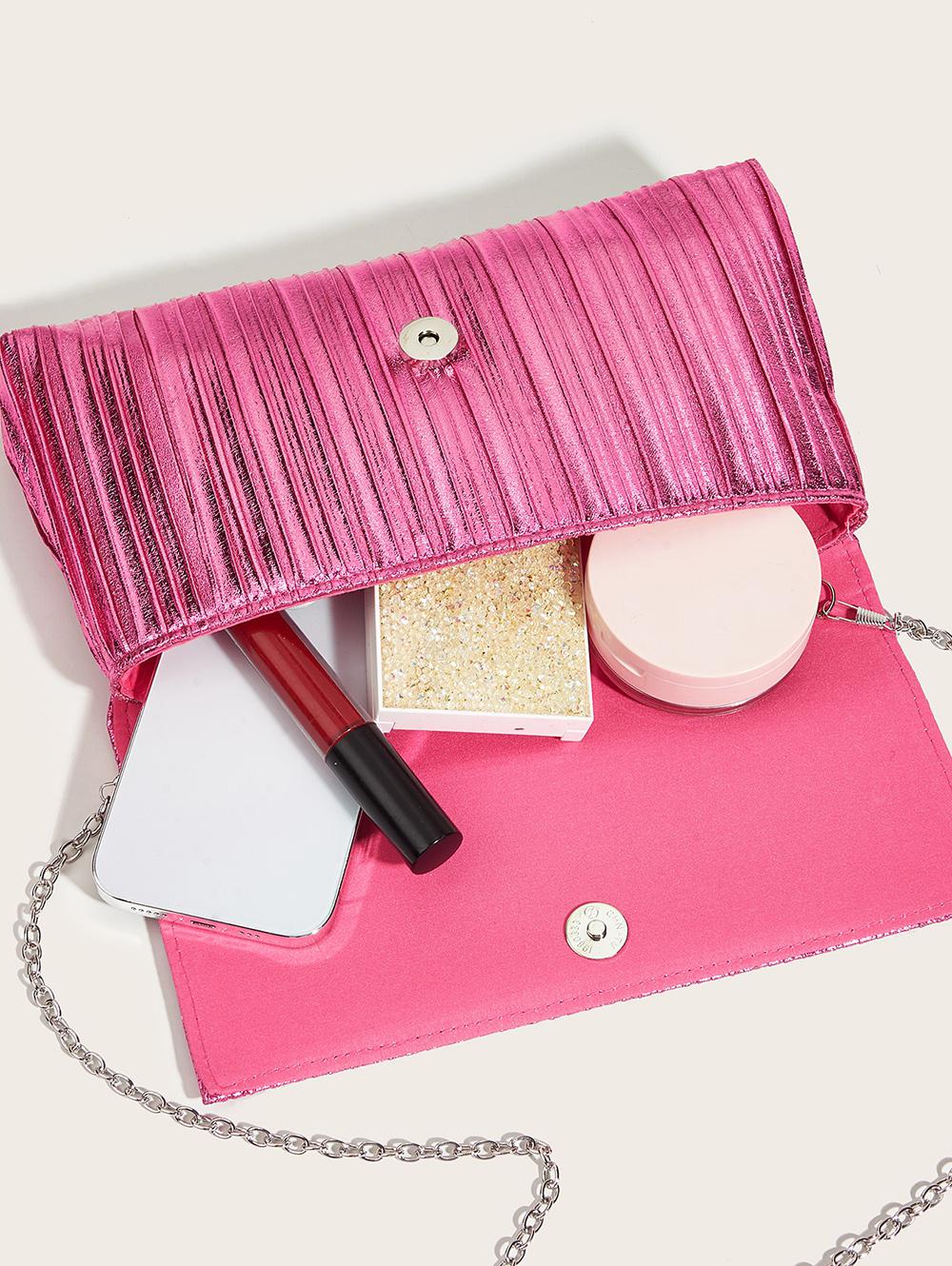 Women's Elegant Style Party Cocktail Evening Prom Metallic Color Sparkle Glitter Shine Metal Chain Strap Flap Clutches Bag