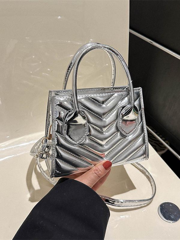 V-cut Topstitching Metallic Shine Sparkly Crossbody Bag