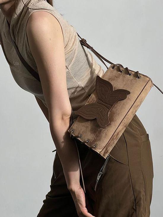 Women's Retro Y2K Butterfly Lace-up Shoulder Bag