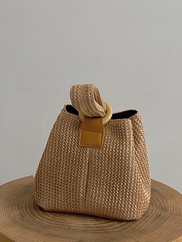 Women's Vacation Small O Ring Straw Handbag Chain Shoulder Bag