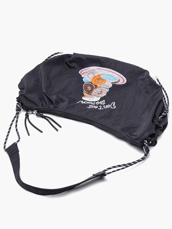 Women's Half Moon Don't Eat Too Much Donuts Embroidered Nylon Shoulder Bag
