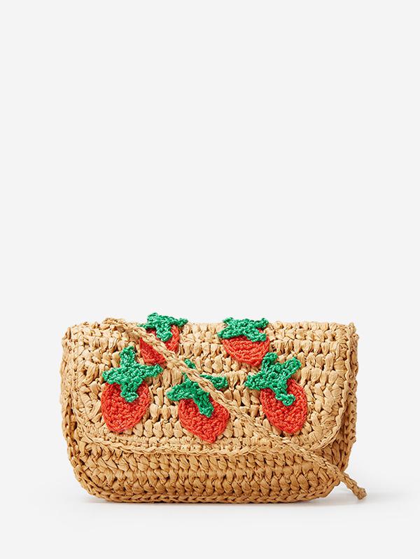 Women's Cute Handmade Braided Strawberry Embroidered Raffia Straw Beach Vacation Shoulder Bag
