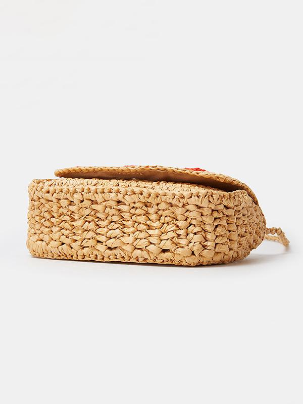 Women's Cute Handmade Braided Strawberry Embroidered Raffia Straw Beach Vacation Shoulder Bag