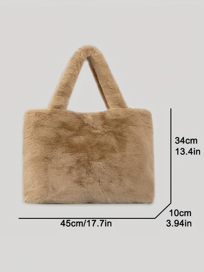 Women's Daily Solid Color Fluffy Fuzzy Furry Faux Fur Large Capacity Top Handle Shoulder Tote Bag
