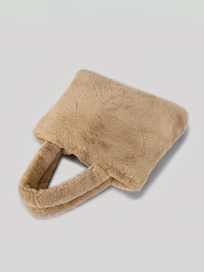 Women's Daily Solid Color Fluffy Fuzzy Furry Faux Fur Large Capacity Top Handle Shoulder Tote Bag