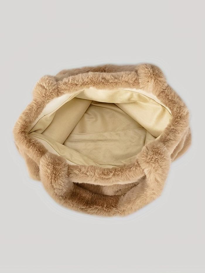 Women's Daily Solid Color Fluffy Fuzzy Furry Faux Fur Large Capacity Top Handle Shoulder Tote Bag