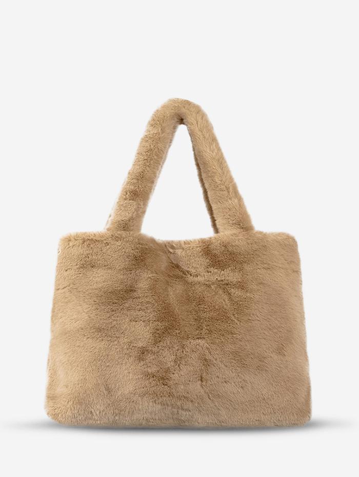 Women's Daily Solid Color Fluffy Fuzzy Furry Faux Fur Large Capacity Top Handle Shoulder Tote Bag