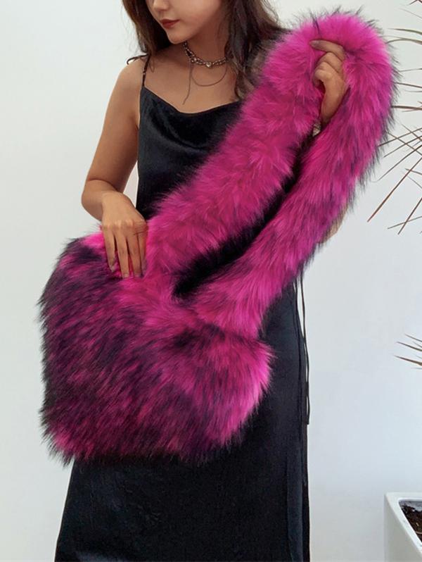 Women's Y2K Statement Oversized Heart Shaped Faux Fur Fluffy Crossbody Shoulder Bag