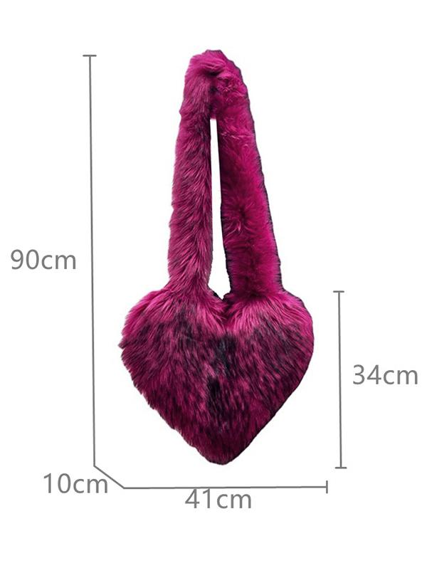 Women's Y2K Statement Oversized Heart Shaped Faux Fur Fluffy Crossbody Shoulder Bag