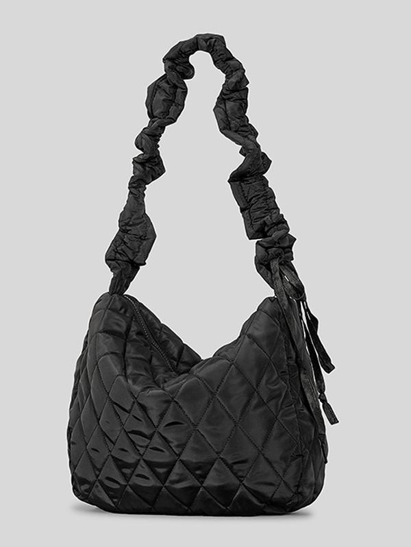 Women's Daily Solid Color Quilted Padded Puffer Design Ruched Strap Shoulder Bag