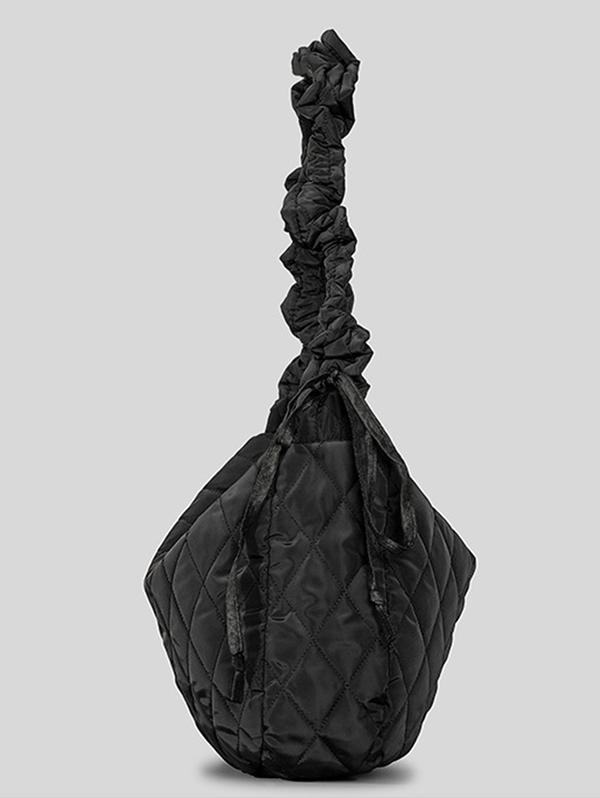 Women's Daily Solid Color Quilted Padded Puffer Design Ruched Strap Shoulder Bag