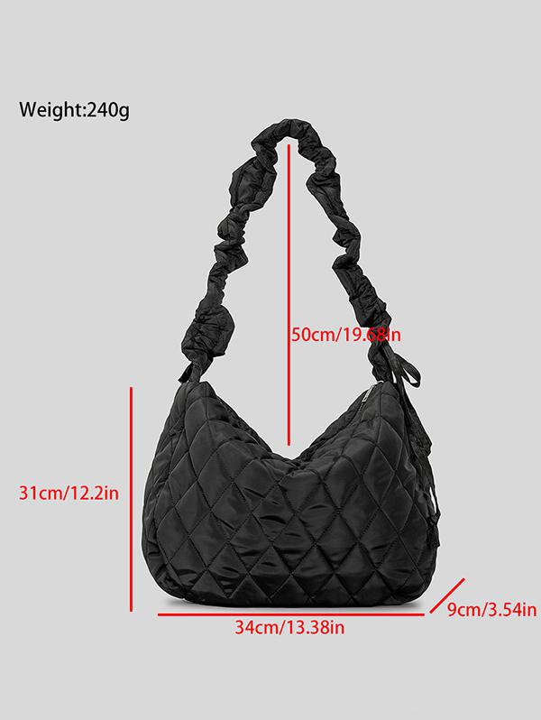 Women's Daily Solid Color Quilted Padded Puffer Design Ruched Strap Shoulder Bag