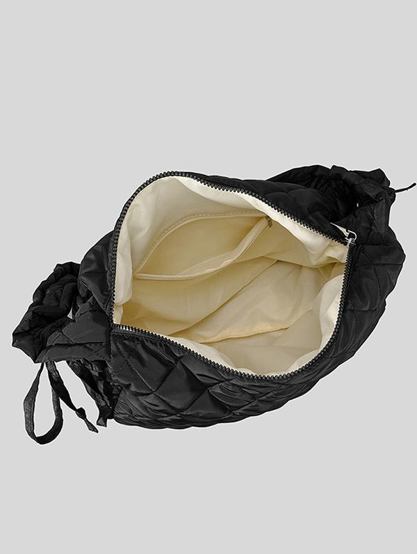Women's Daily Solid Color Quilted Padded Puffer Design Ruched Strap Shoulder Bag