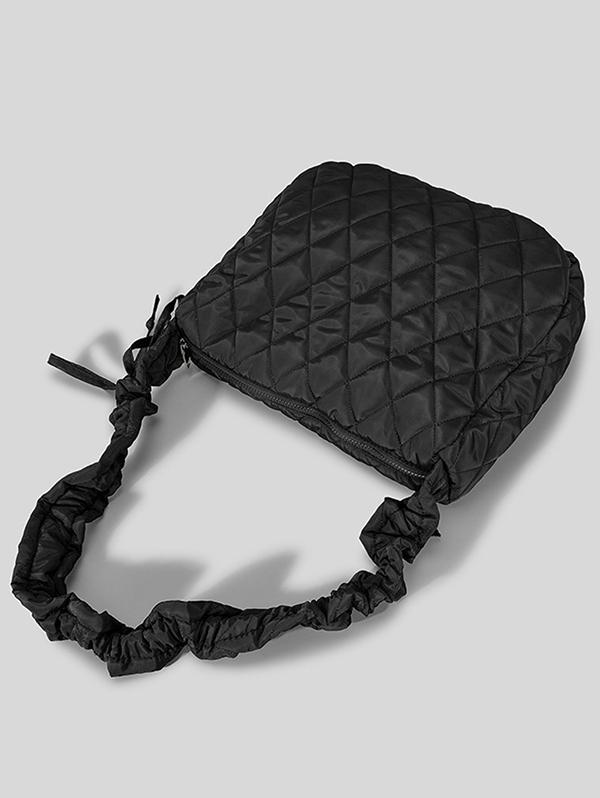 Women's Daily Solid Color Quilted Padded Puffer Design Ruched Strap Shoulder Bag