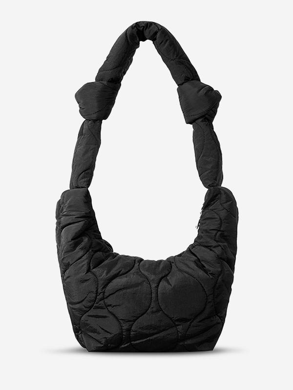 Women's Solid Color High Capacity Knot Strap Argyle Puffer Quilted Padded Shoulder Hobo Bag