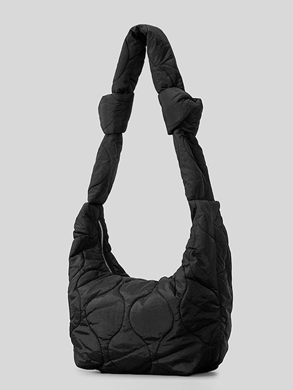 Women's Solid Color High Capacity Knot Strap Argyle Puffer Quilted Padded Shoulder Hobo Bag