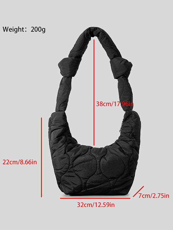 Women's Solid Color High Capacity Knot Strap Argyle Puffer Quilted Padded Shoulder Hobo Bag