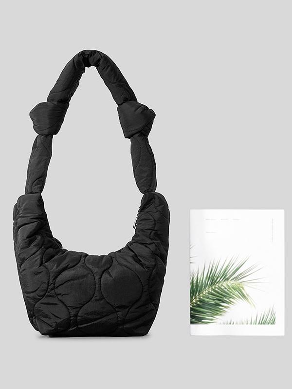 Women's Solid Color High Capacity Knot Strap Argyle Puffer Quilted Padded Shoulder Hobo Bag