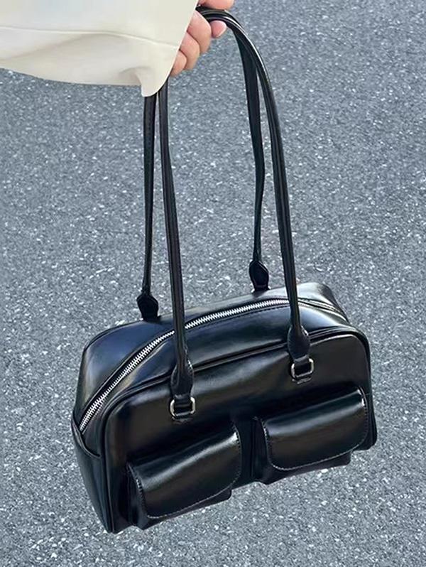 Women's Retro Style Daily Office Solid Color Multi-pocket Bowling Underarm Shoulder Bag