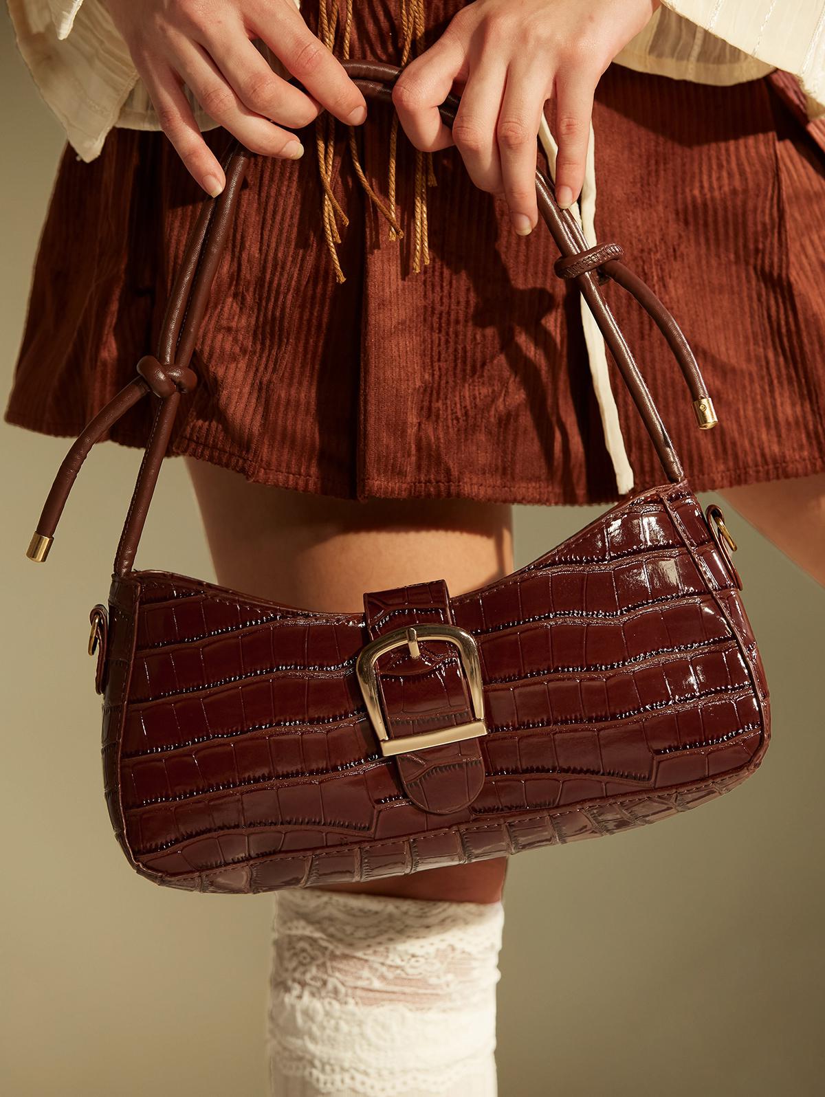 Embossed Buckle Shoulder Bag