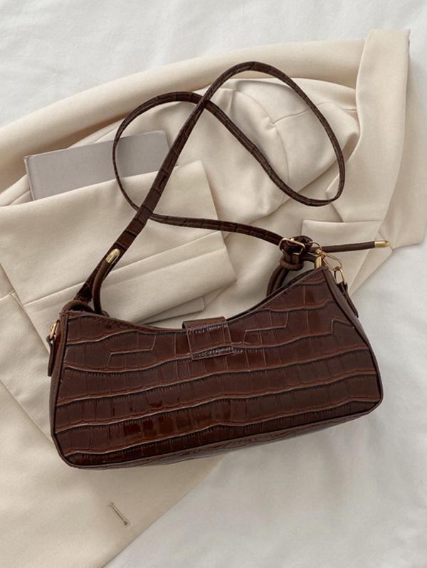 Embossed Buckle Shoulder Bag