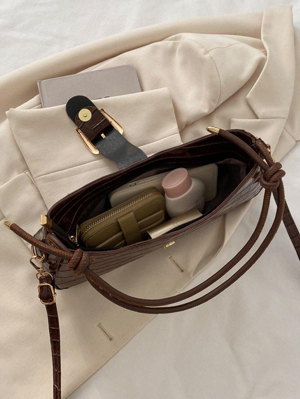 Embossed Buckle Shoulder Bag