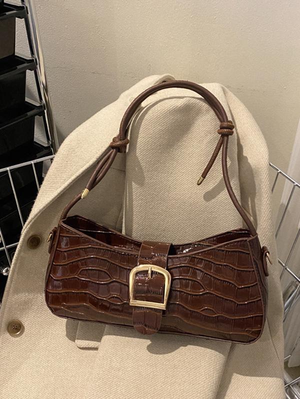 Embossed Buckle Shoulder Bag