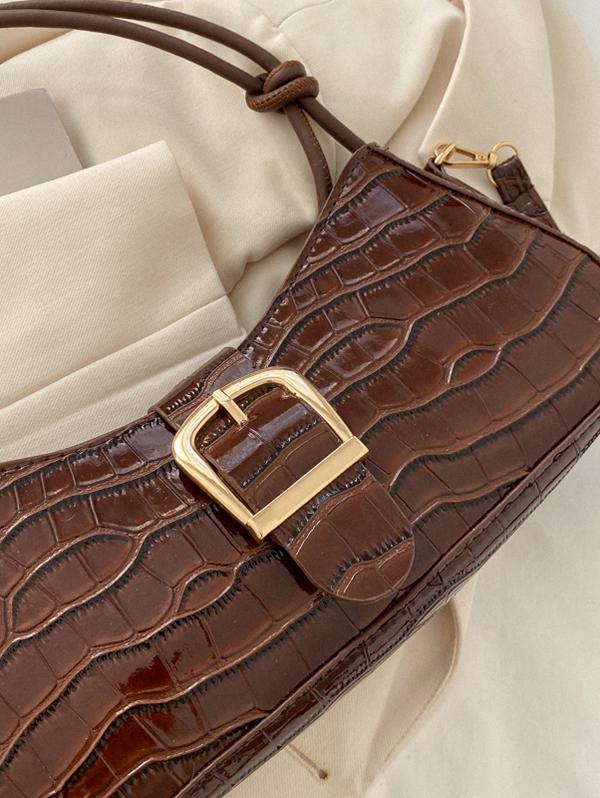 Embossed Buckle Shoulder Bag