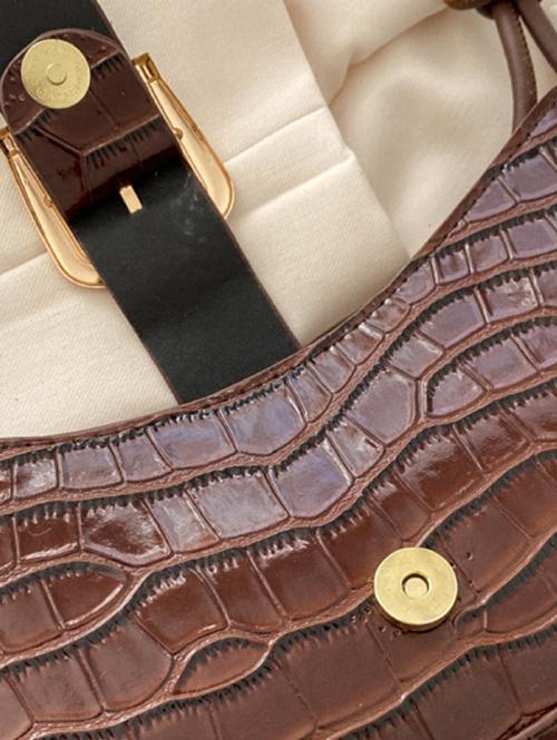Embossed Buckle Shoulder Bag