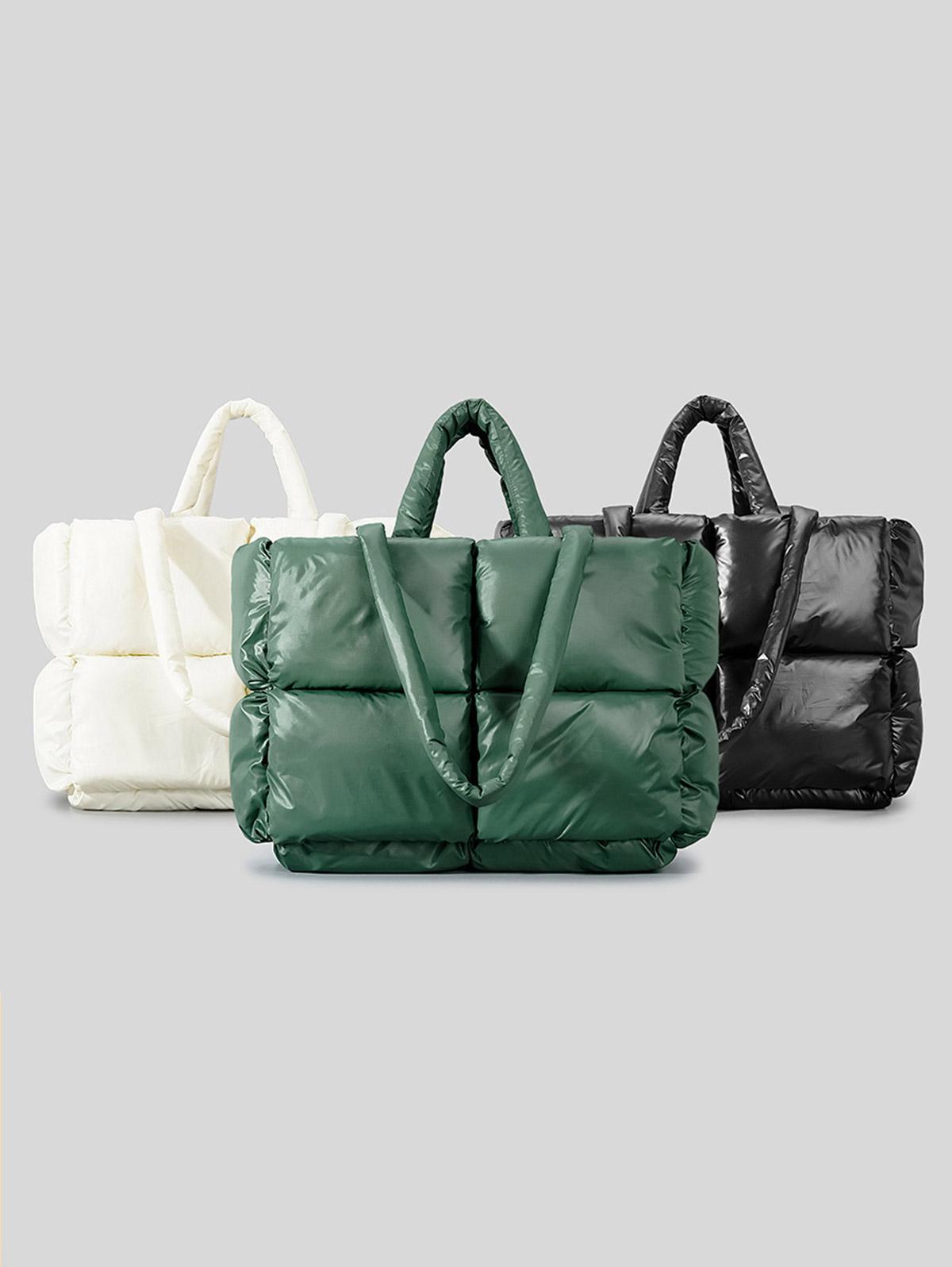 Women's Simple Style Solid Color Puffer Down Cotton Quilted Tote Bag