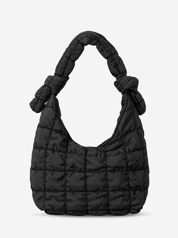 Women's Simple Style Solid Color Wrinkle Textured Quilted Puffer Knot Handle Handbag