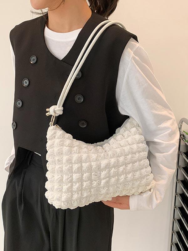 Women's Wrinkle Puffer Quilted Solid Color Shoulder Bag