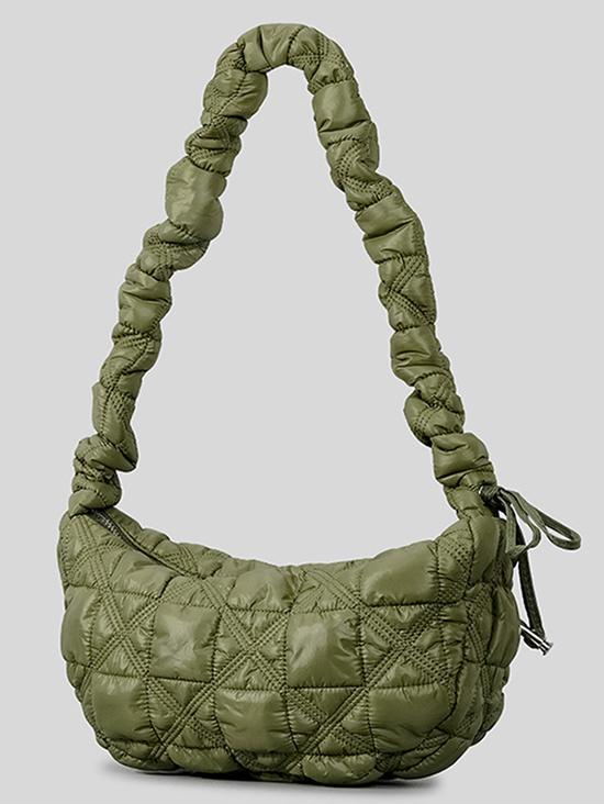 Women's Solid Color Argyle Quilted Puffer Drawstring Design Hobo Bag