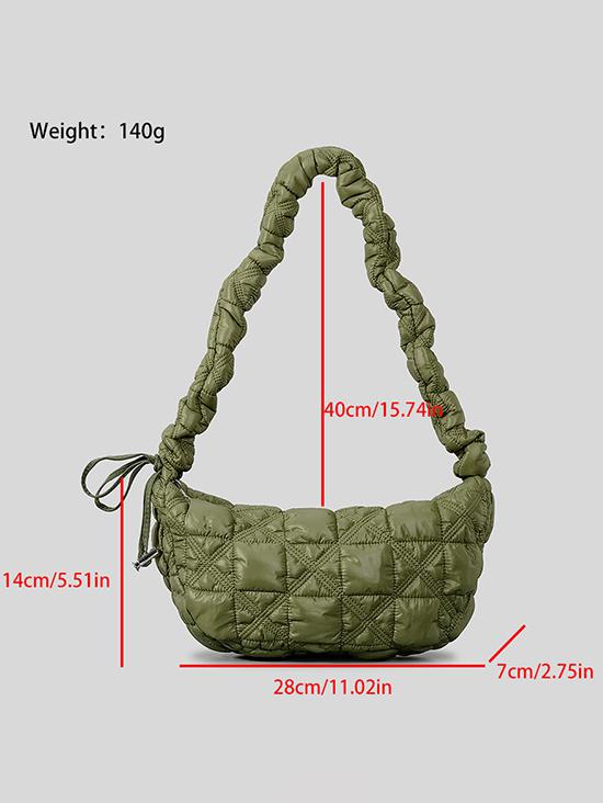 Women's Solid Color Argyle Quilted Puffer Drawstring Design Hobo Bag