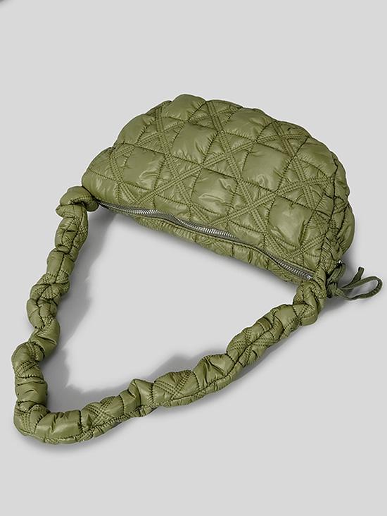 Women's Solid Color Argyle Quilted Puffer Drawstring Design Hobo Bag