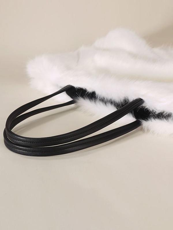 Women's Daily Solid Color Winter Fluffy Fuzzy Furry Faux Fur Large Capacity Shoulder Tote Bag