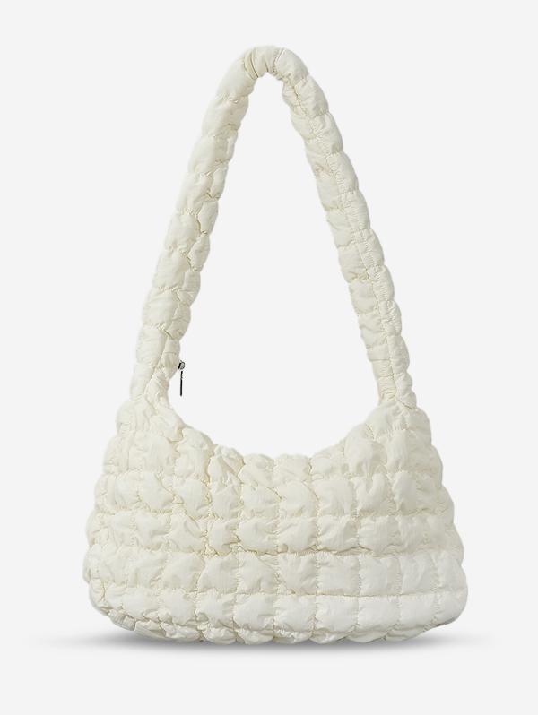 Women's Daily Solid Color Bubble Textured Quilted Puffer Design Shoulder Bag