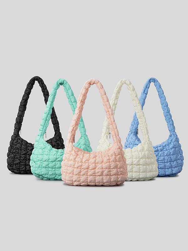 Women's Daily Solid Color Bubble Textured Quilted Puffer Design Shoulder Bag