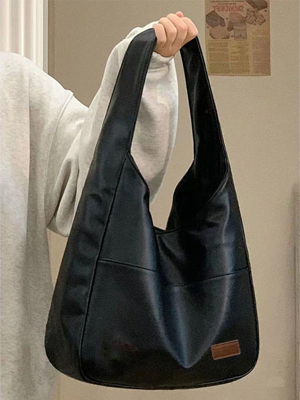 Large Capacity Simple Style PU Leather Shoulder Bag