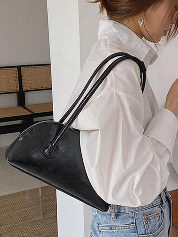 Women's Retro Style Solid Color Daily Underarm Shoulder Baguette Bag