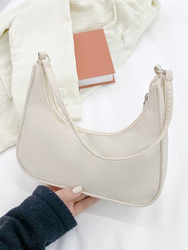 Women's Classic Minimalist Style Candy Color Half Moon Underarm Croissant Shoulder Bag