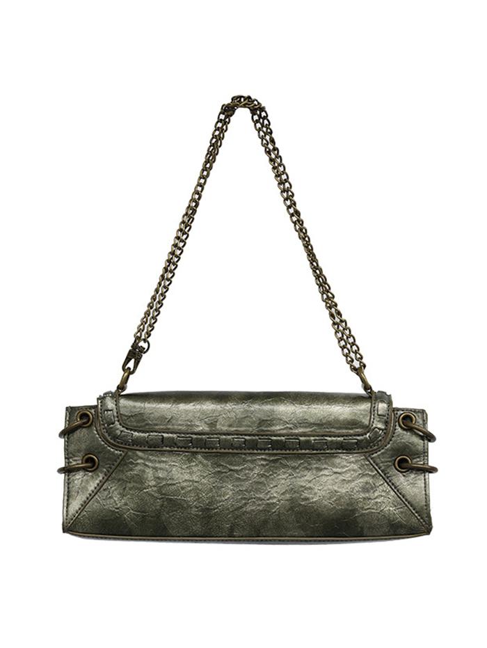 Women's Retro O Ring Decorated Chain Flap Rectangle Shoulder Bag