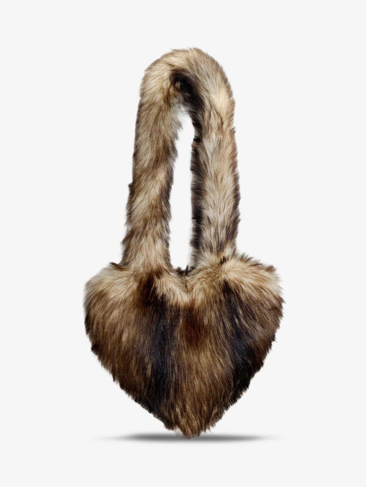 Women's Fashion Daily Y2K Streetwear Fluffy Fuzzy Furry Faux Fur Textured Heart Shaped Shoulder Bag